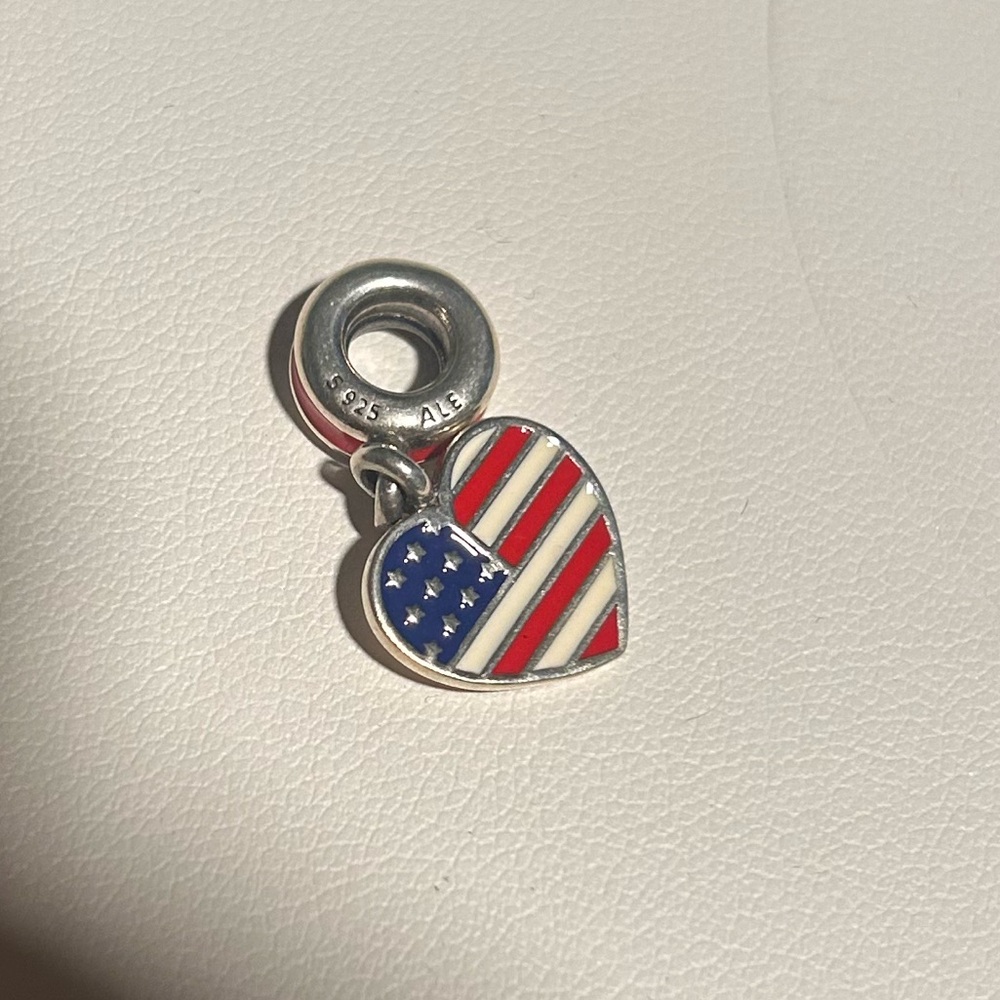 Pandora Heart Charm with American Flag Design